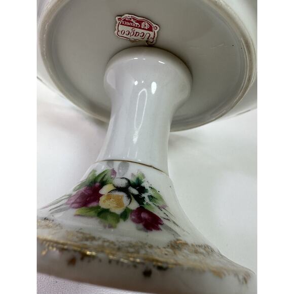 VTG Japan Ucagco Pedestal Flower Plate Gold Trim Cottagecore Wedding Baby Shower - Picture 5 of 9